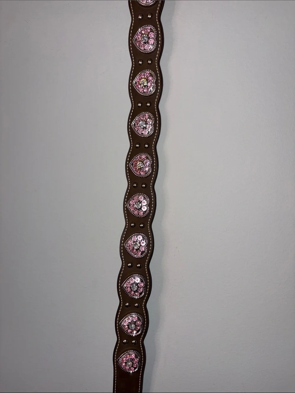 Nocona Brown Leather Kids Belt with Pink Rhinestone Conchos